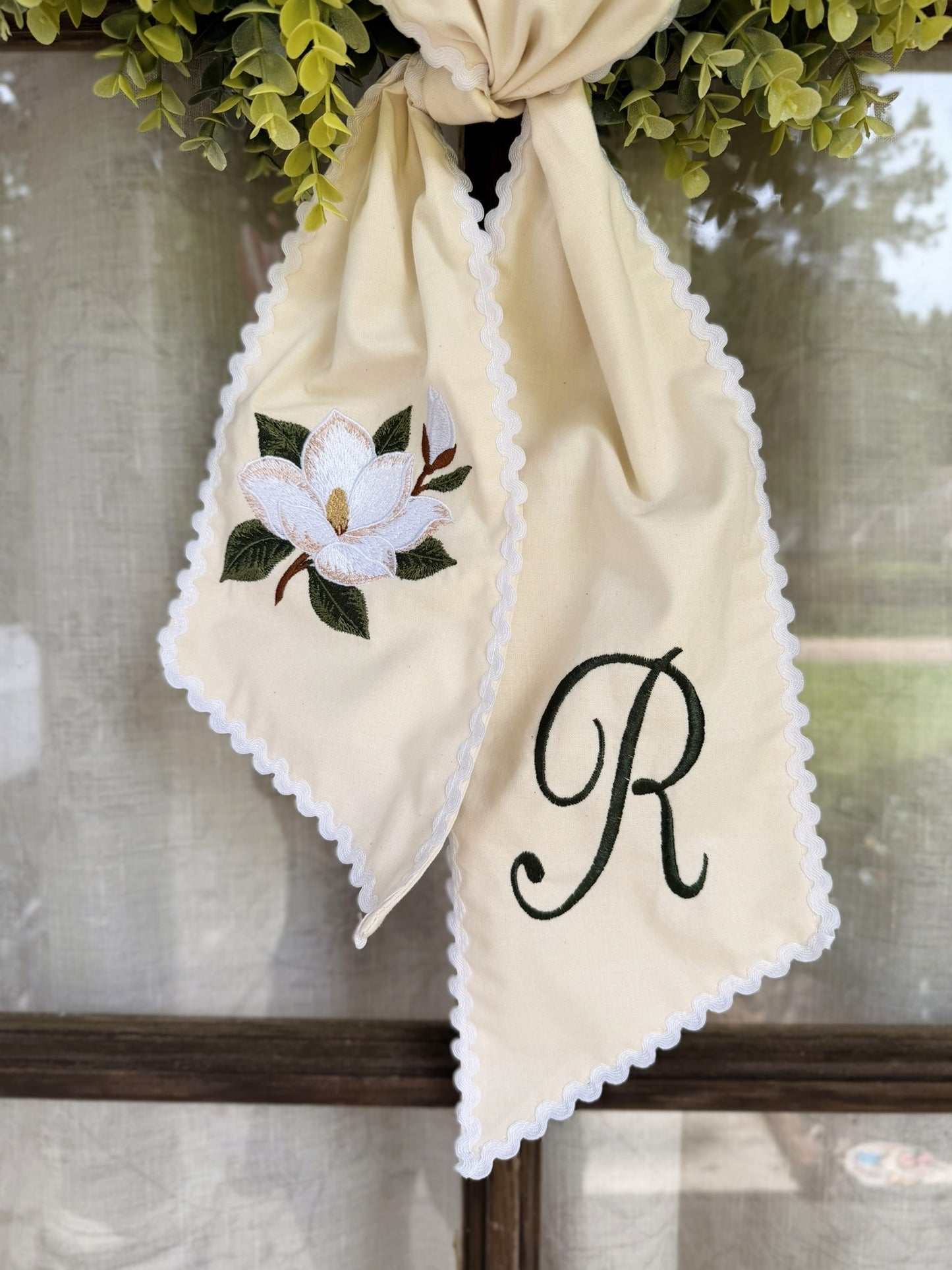 Handmade & Embroidered Magnolia Wreath Sash