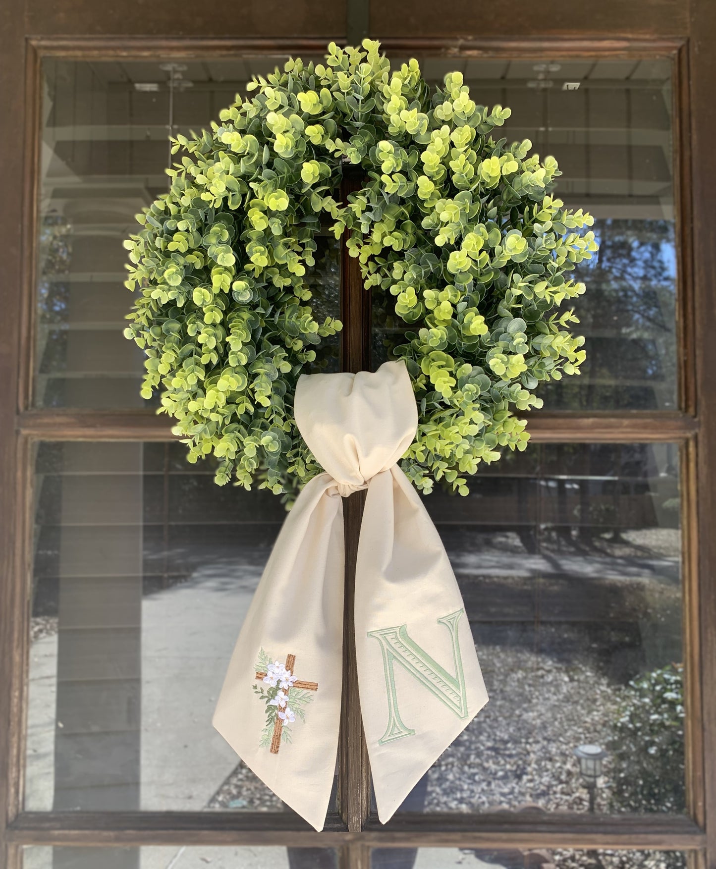 Handmade & Embroidered Initial/ Cross Wreath Sash
