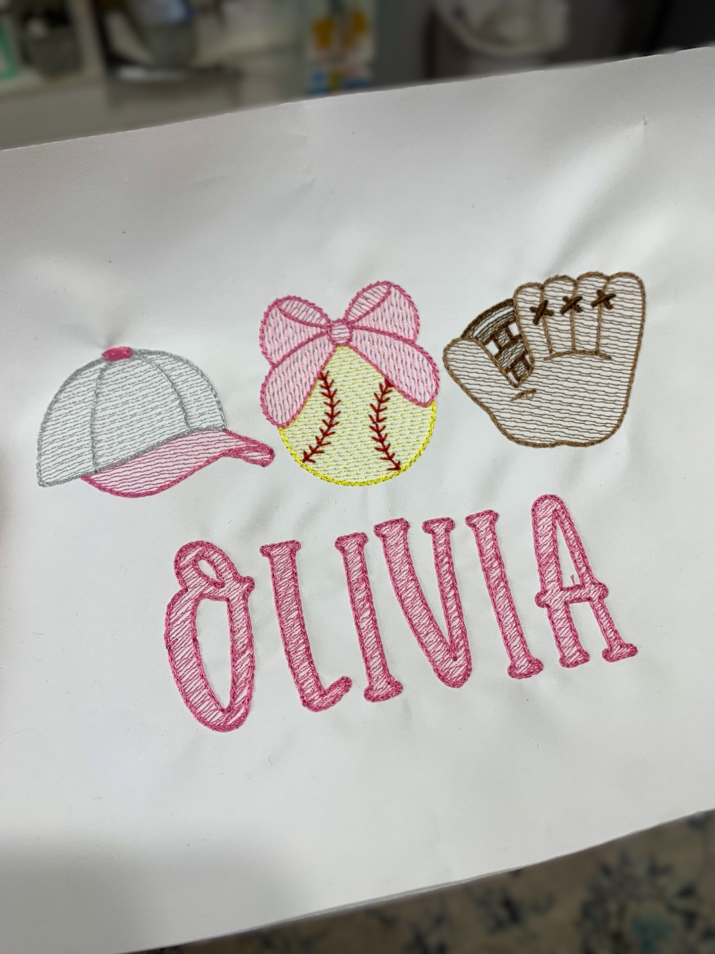 Girls Softball/ Baseball Sketch T-shirt w/ Name