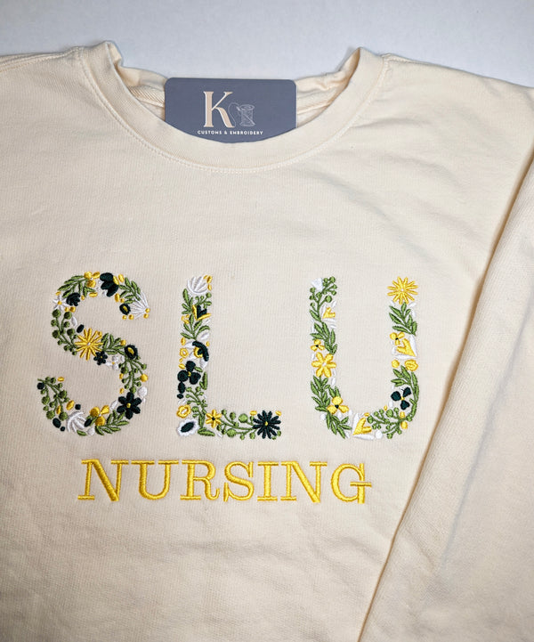 Floral Initial Comfort Colors Crew Neck Sweatshirt