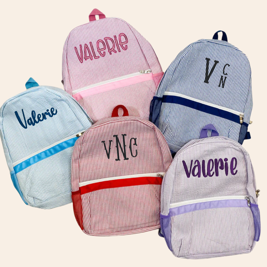 Embroidered Seersucker Backpack