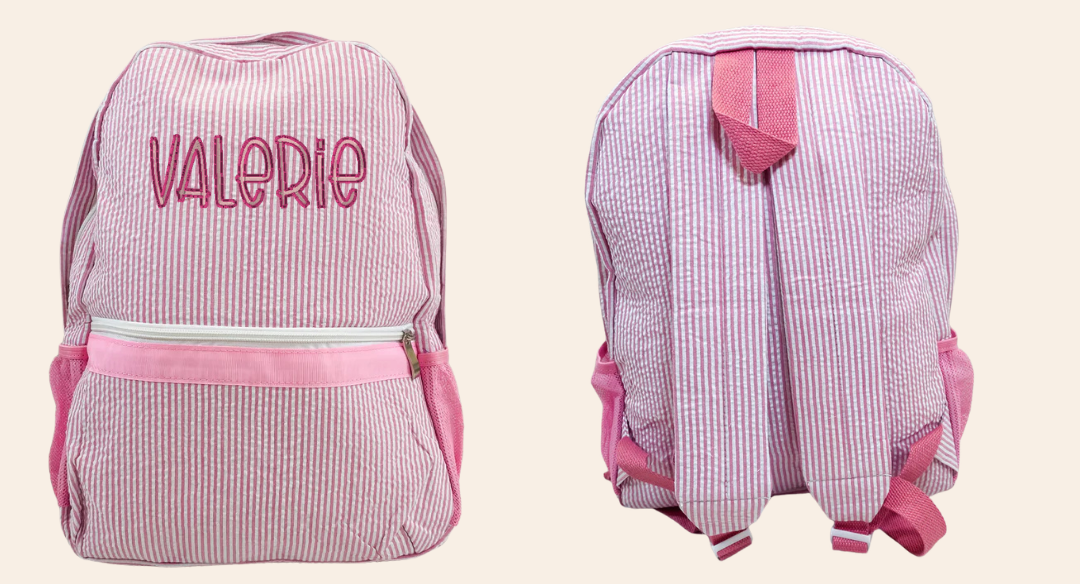 Embroidered Seersucker Backpack