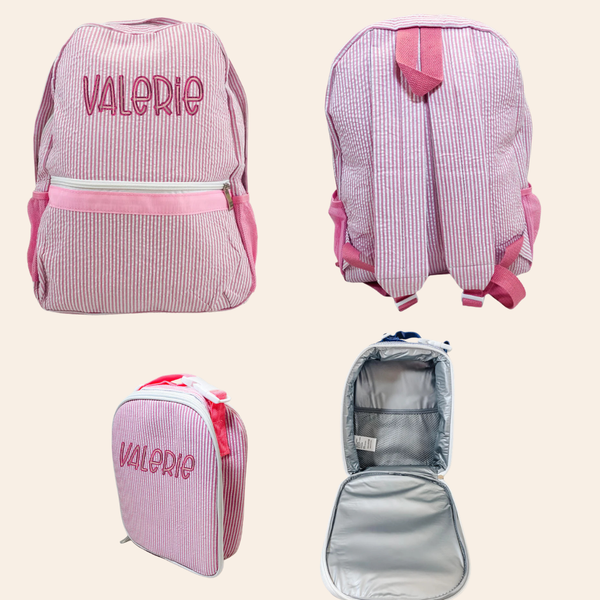 Embroidered Seersucker Backpack/ Lunch Box Bundle