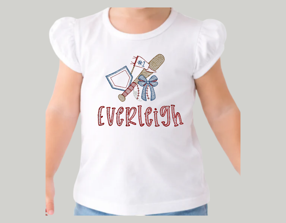 Girls Softball/ Baseball Spirit Sketch T-Shirt w/ Name