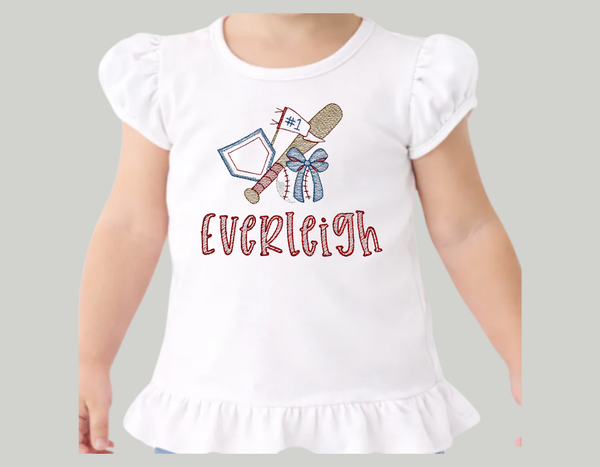Girls Softball/ Baseball Spirit Sketch T-Shirt w/ Name