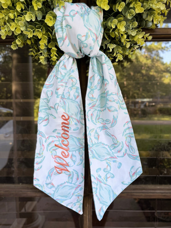 Handmade & Embroidered Blue Crab Wreath Sash
