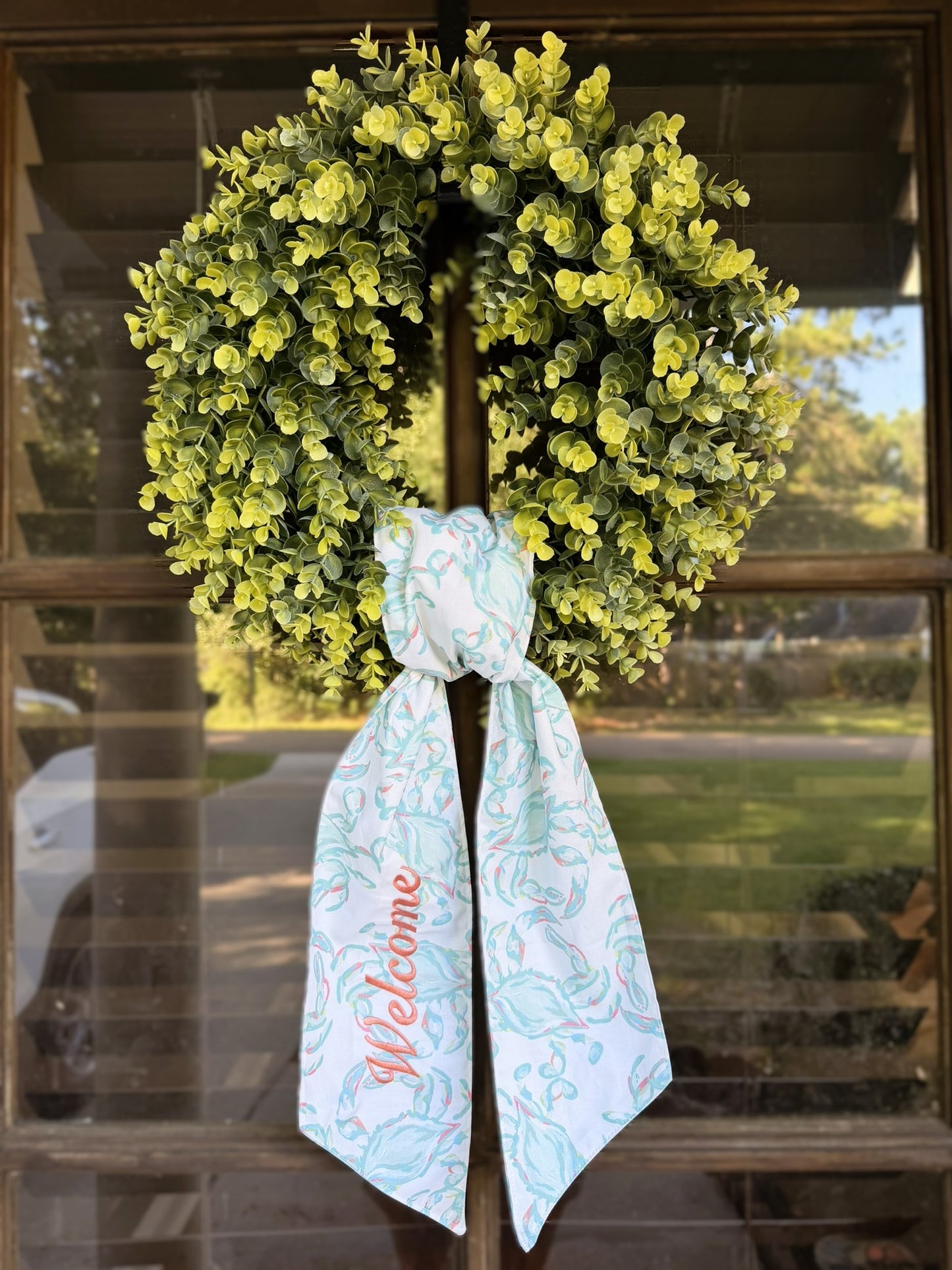 Handmade & Embroidered Blue Crab Wreath Sash
