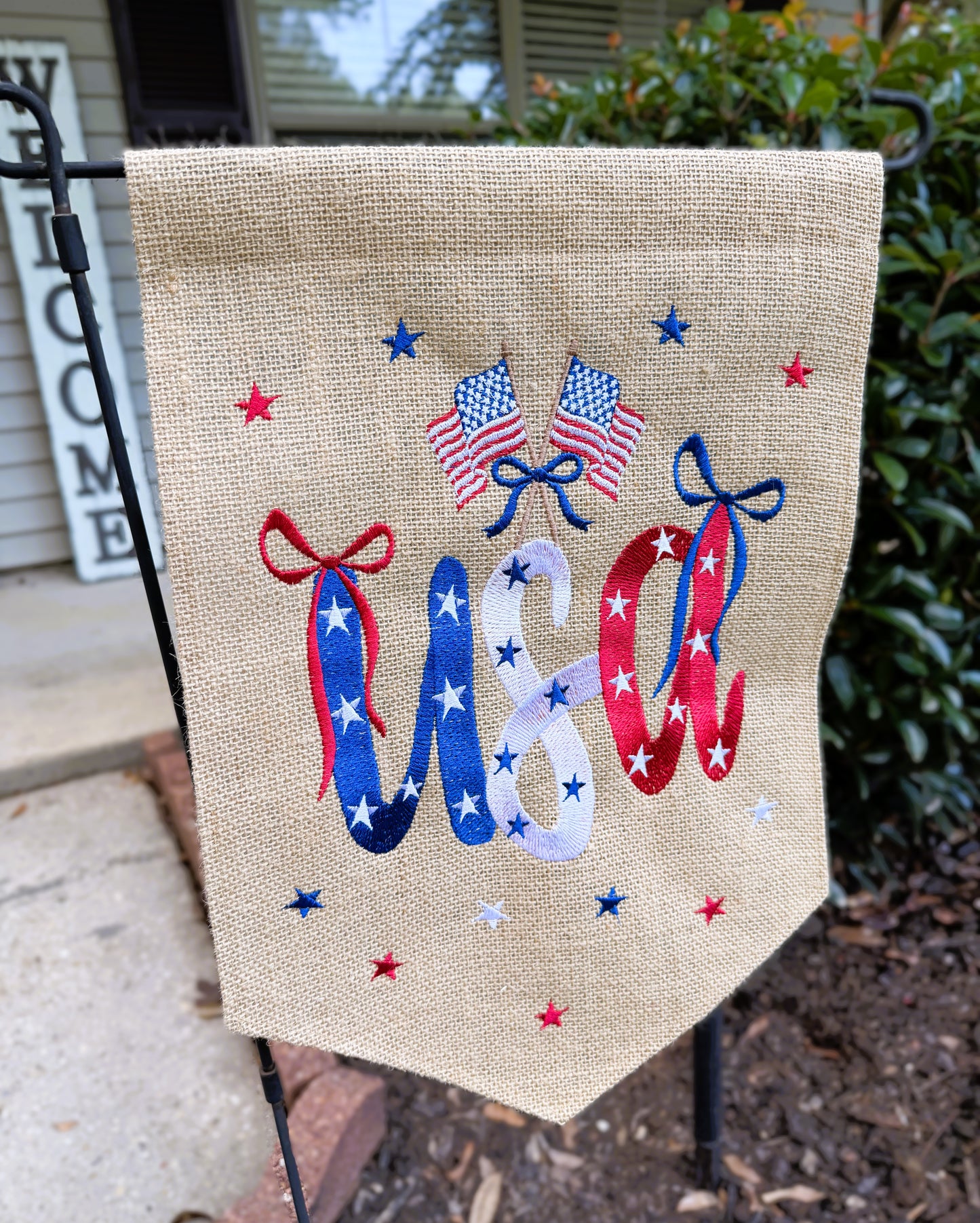 USA Patriotic Embroidered Garden Flag