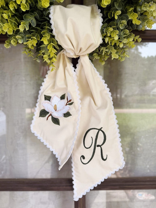 Handmade & Embroidered Magnolia Wreath Sash