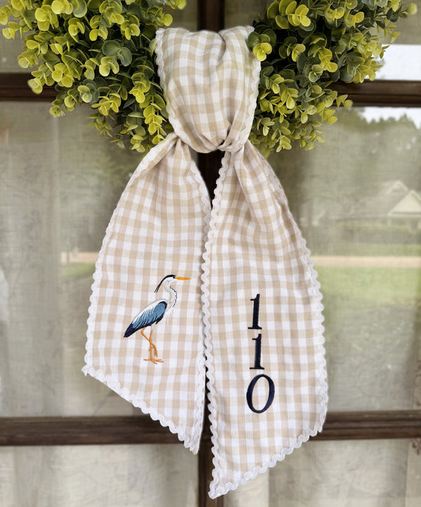Handmade & Embroidered Blue Heron Wreath Sash