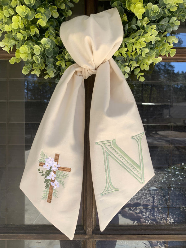 Handmade & Embroidered Initial/ Cross Wreath Sash
