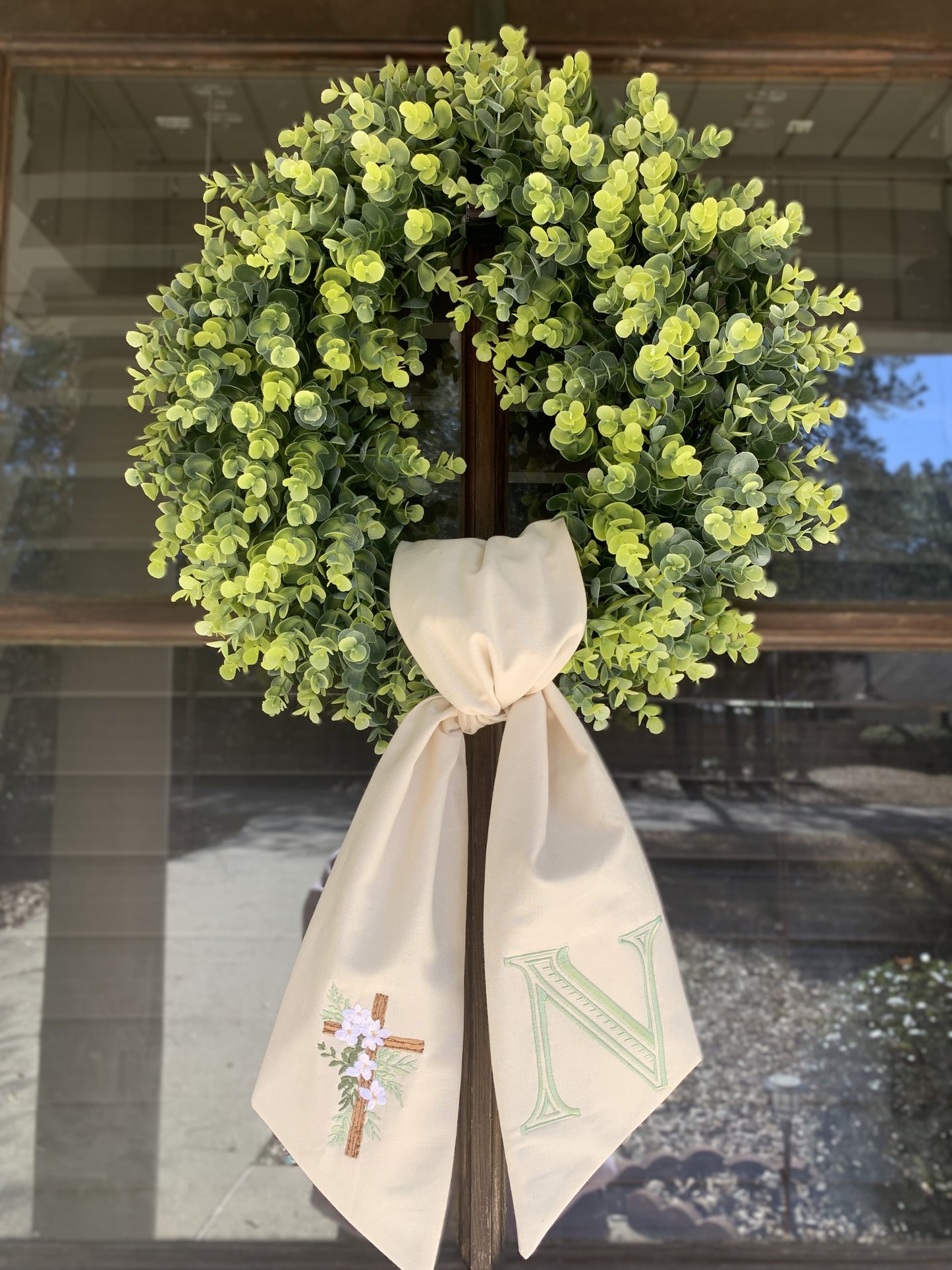 Handmade & Embroidered Initial/ Cross Wreath Sash