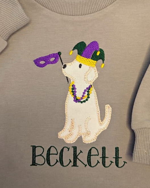 Mardi Gras Puppy Applique w/ Name