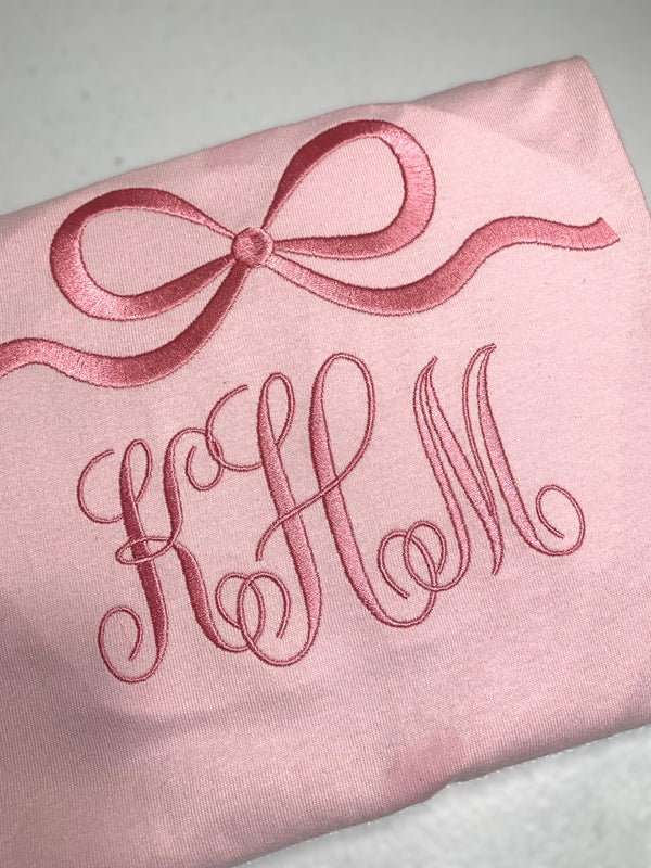 Ribbon Bow T-shirt Monogram Embroidery