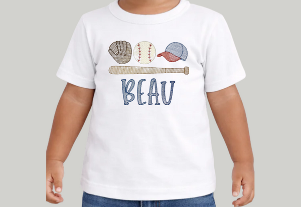 Boys Baseball Sketch T-Shirt w/ Name