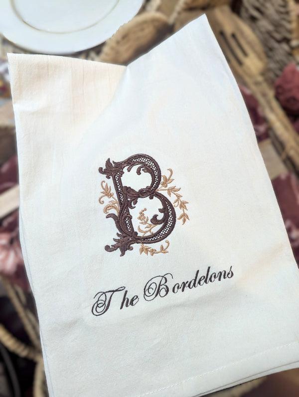 Personalized Embroidered Kitchen Towel- Initial & Last Name