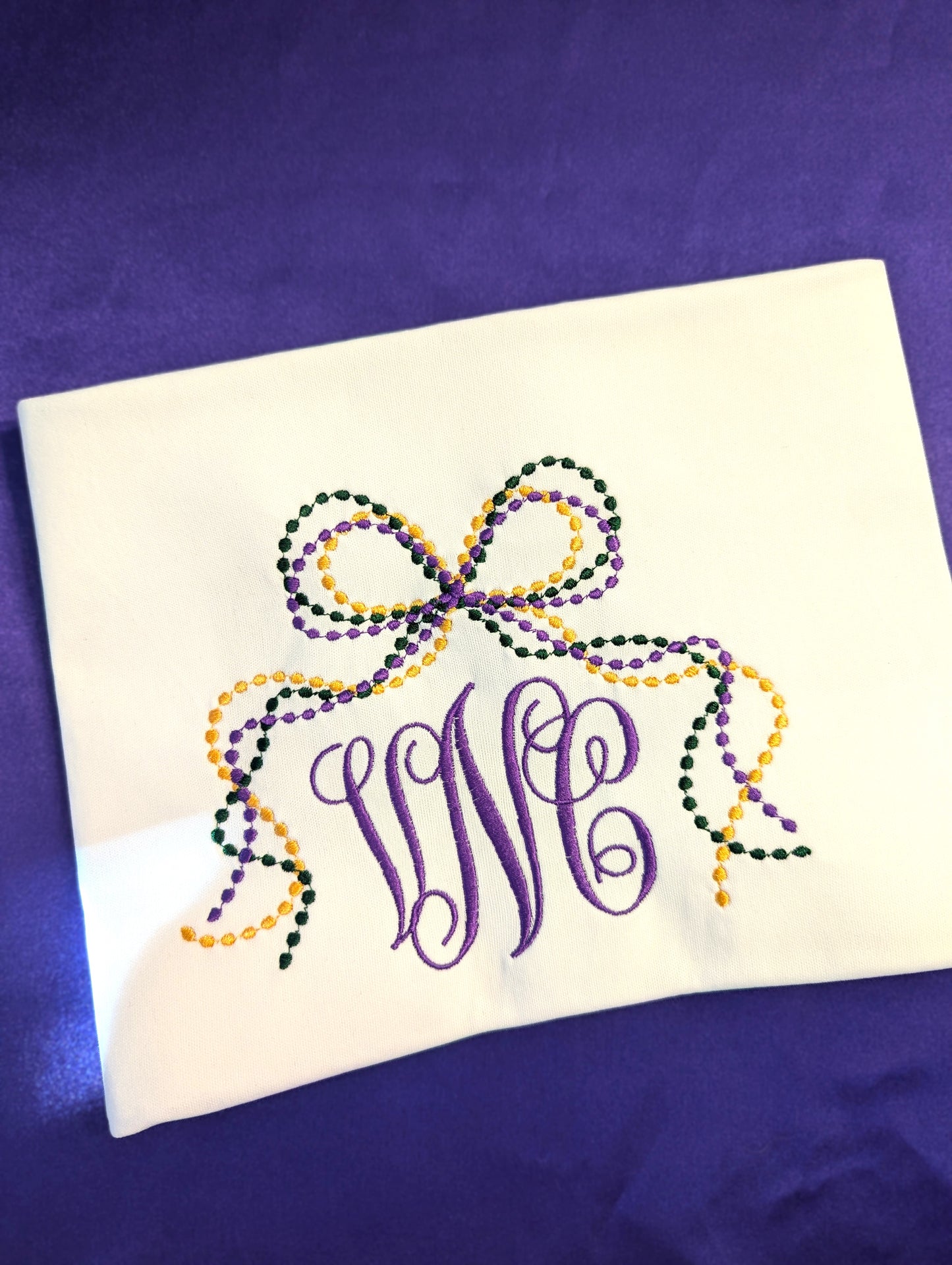 Mardi Gras Beaded Bow w/ Monogram