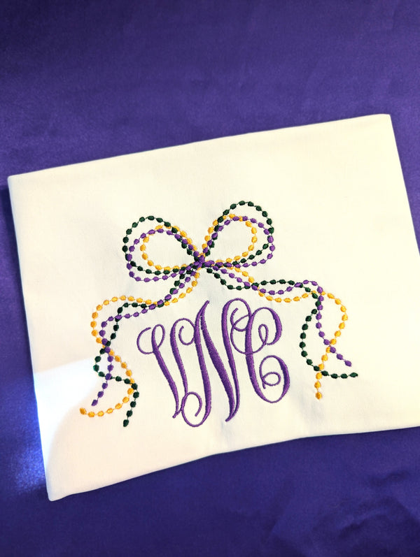 Mardi Gras Beaded Bow w/ Monogram