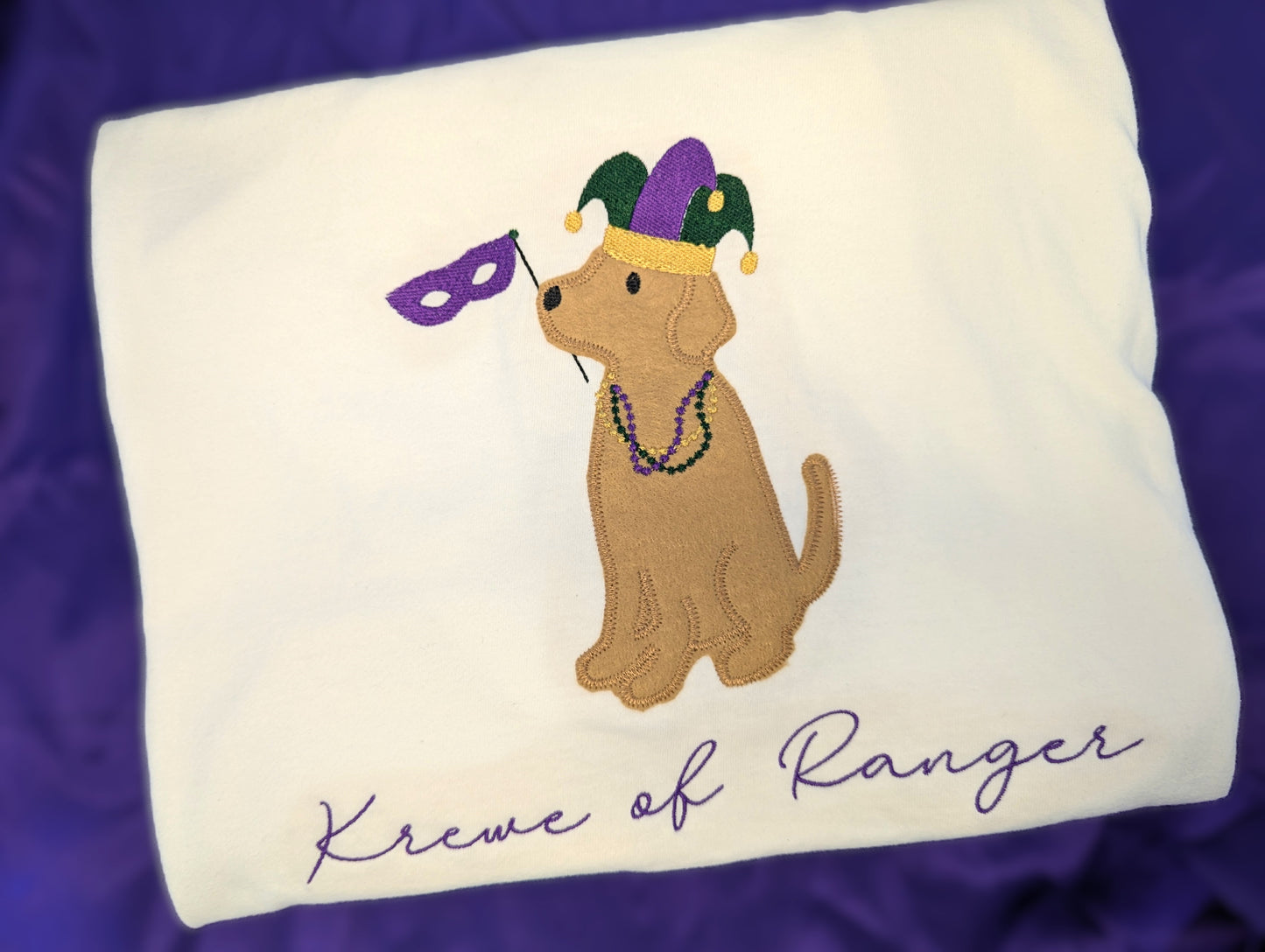 Mardi Gras Puppy Applique w/ Name