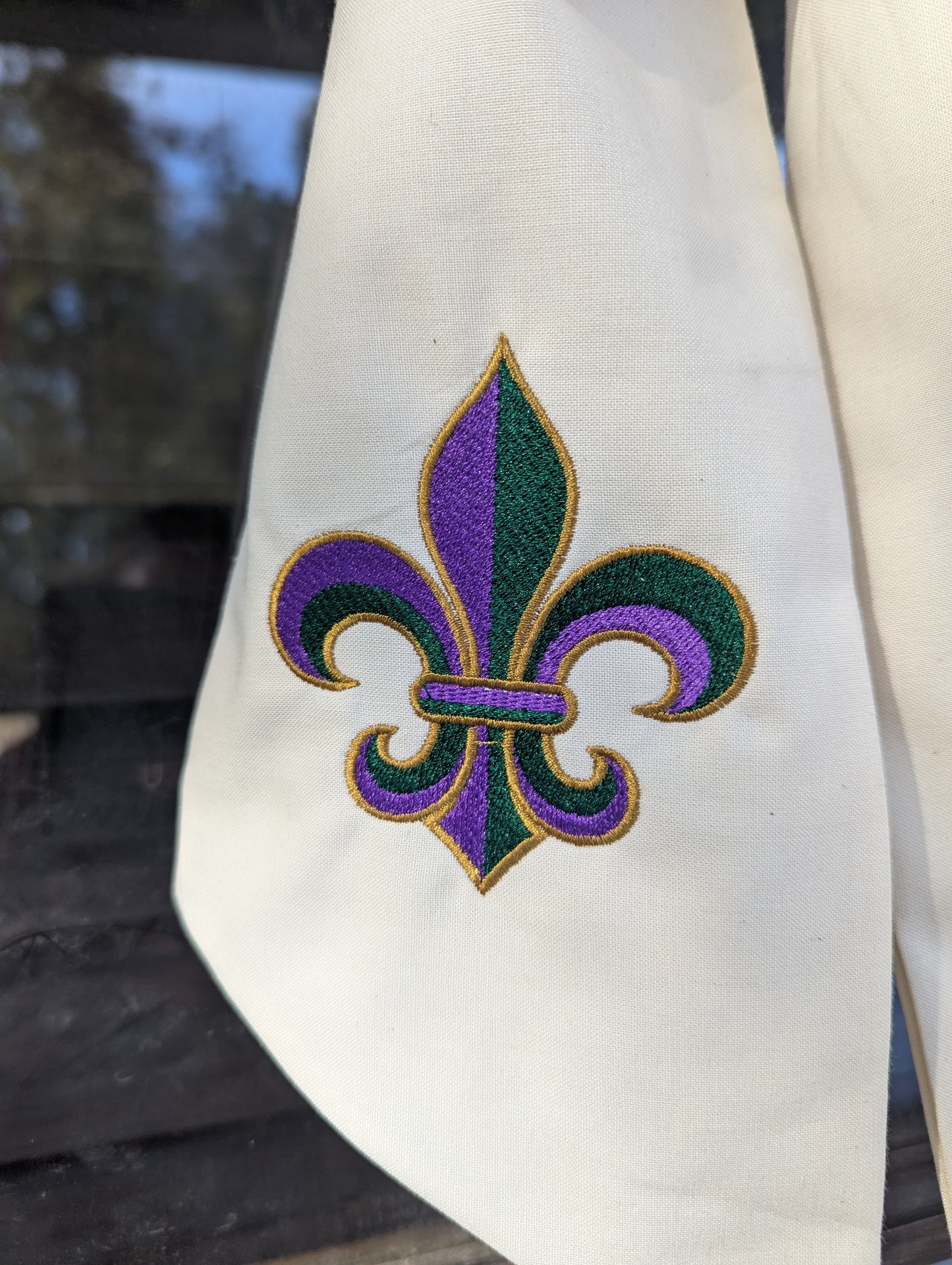 Handmade & Embroidered Mardi Gras Initial/ Flur De Lis Wreath Sash